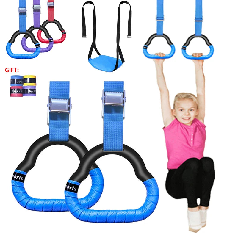 Argolas de ginástica para crianças, brinquedo esportivo, antiderrapantes com alças ajustáveis, treino de pull-up