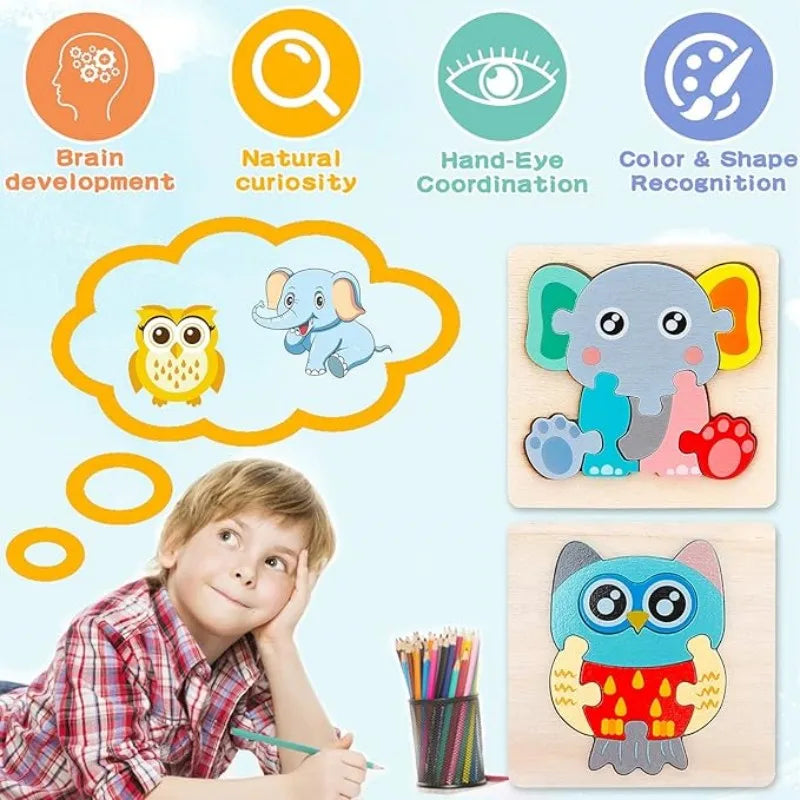 Conjunto de quebra-cabeças de madeira Montessori para crianças 1, 2, 3, 4 anos, brinquedos educativos