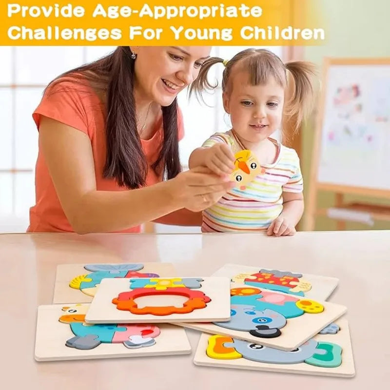 Conjunto de quebra-cabeças de madeira Montessori para crianças 1, 2, 3, 4 anos, brinquedos educativos